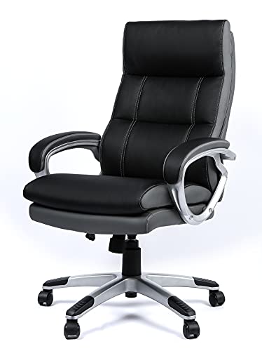 OFFICE FACTOR Black and Gray Faux Leather Executive Office Chair